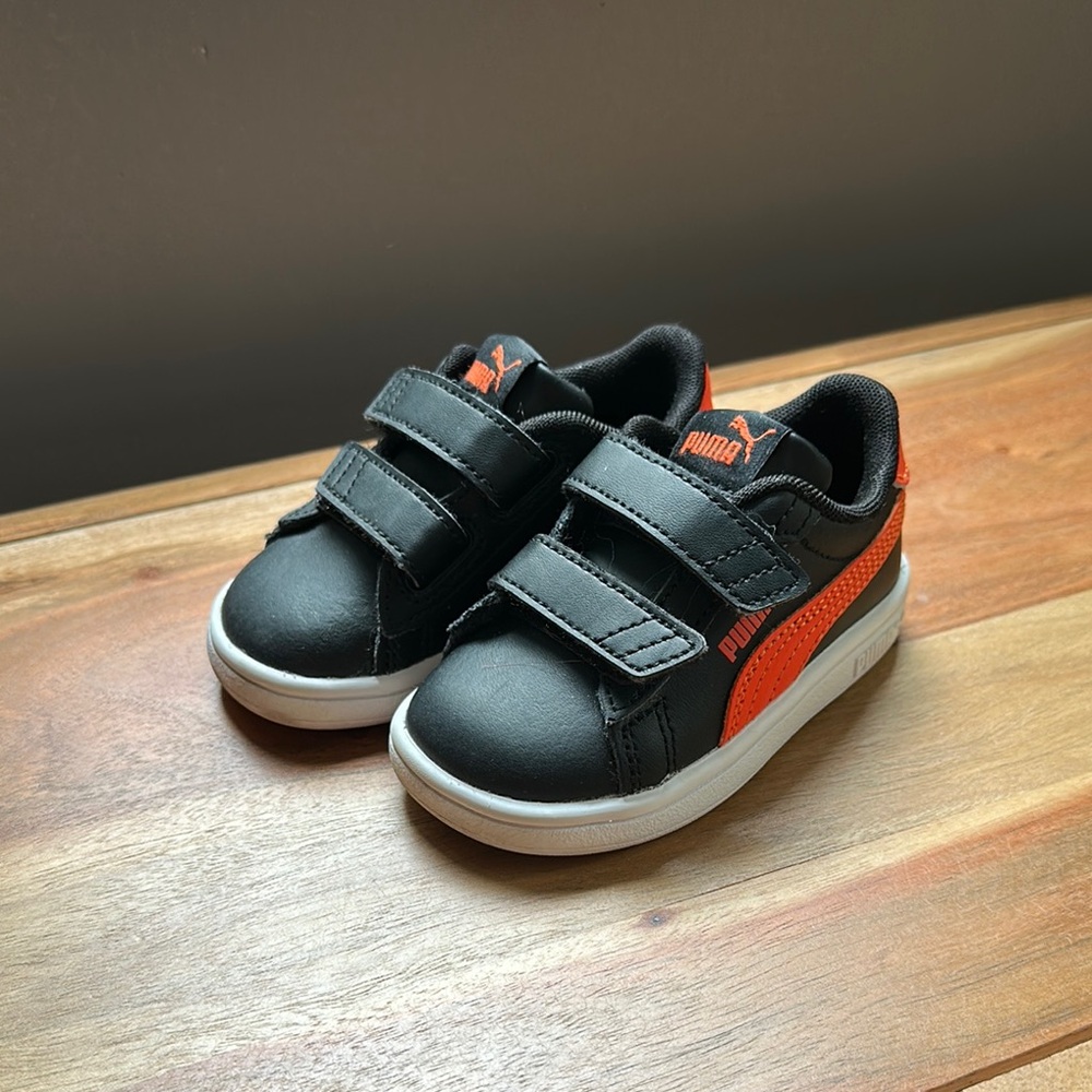 Puma Leather Black and Orange Smash 3.0 Toddler Sneakers